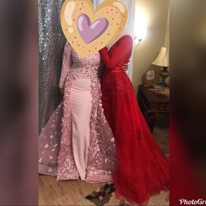 red overskirt dress fitted in the middle